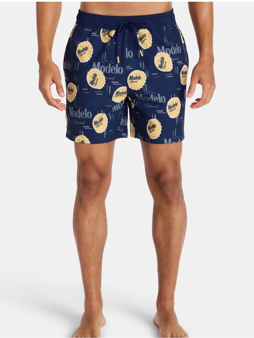 New Modelo  Navy & Gold Bottle Cap Print Men's Swim Boardshorts 3xL